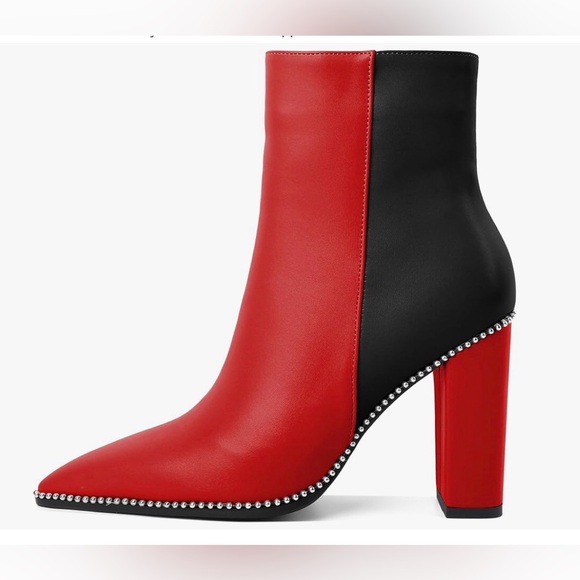 Macy’s, Ladies, Red and Black Leather Ankle Boots. NEW size 7 - Picture 4 of 8